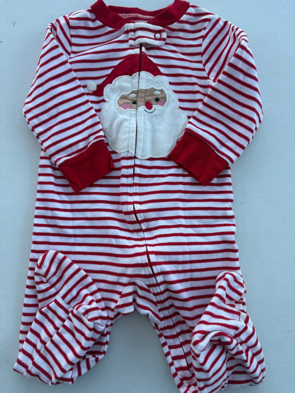 Carter's Red & White Striped Footed One-Piece with Santa Applique